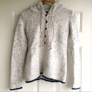 Patagonia Merino Wool Sweater Hoodie Ivory w/ Blue